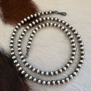 ❤️20” 5mm Navajo Desert Pearls / Beads Sterling Silver Necklace USA 15 Gm Unisex
